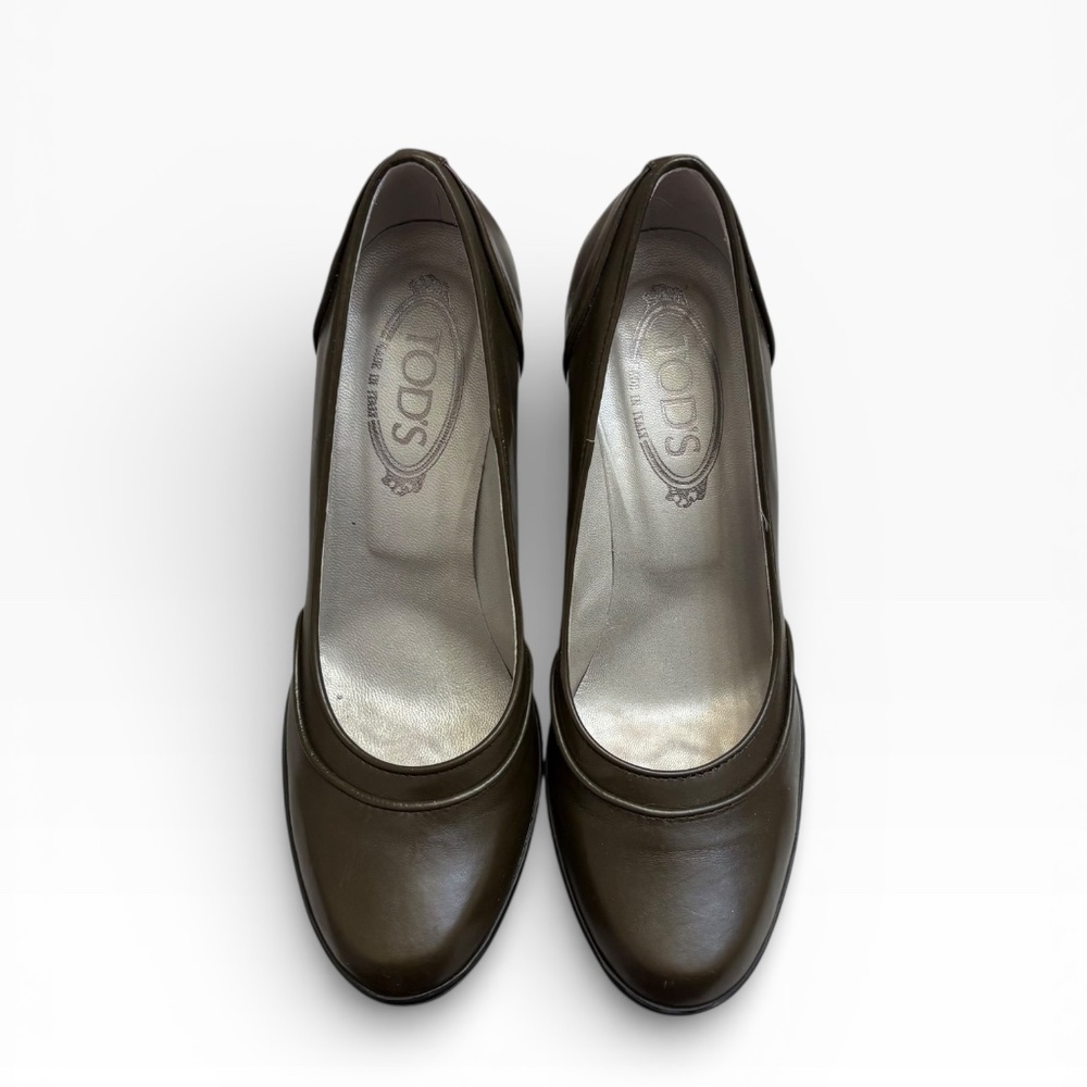 Tod’s ASP décolleté green leather heels pumps shoes 39 - Picture 2 of 11